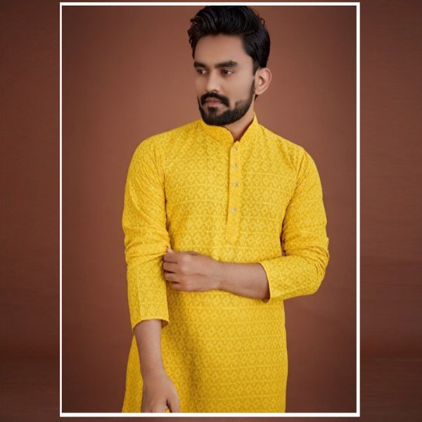 PulseIQ Men Ethnic Motifs Embroidered Chikankari Kurta