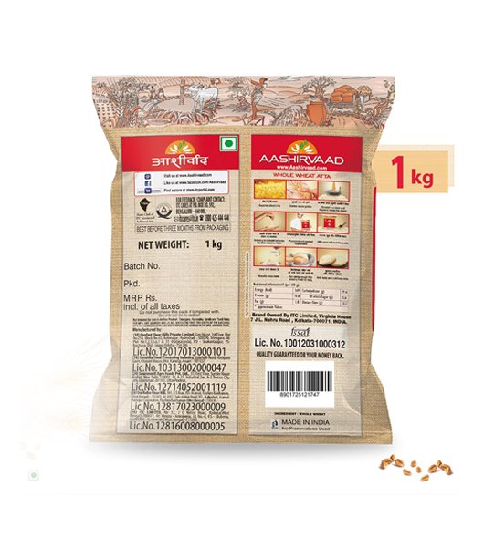 Aashirvaad Superior MP Atta, 1kg, 100% Whole Wheat Flour, 0% Maida