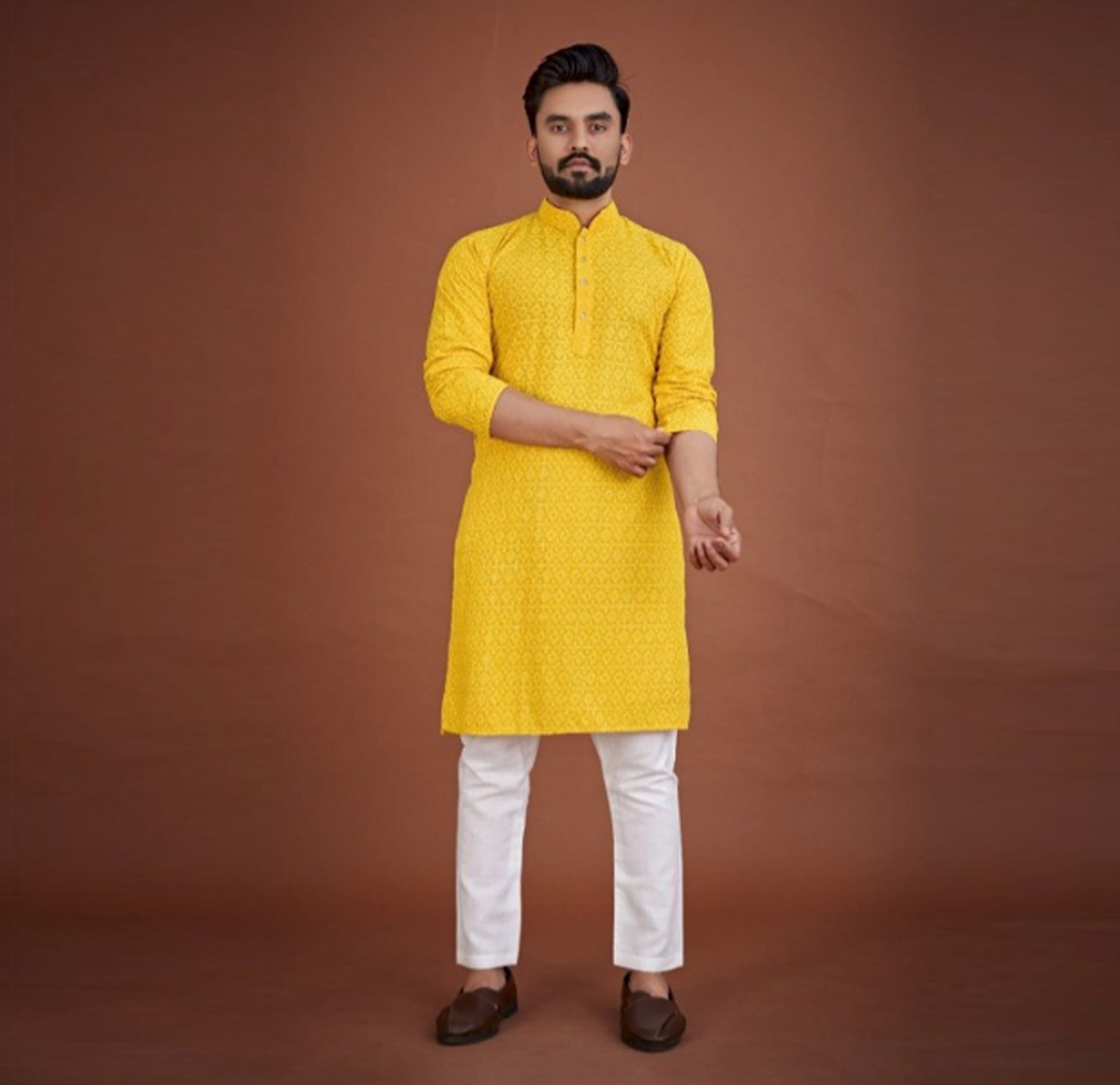 PulseIQ Men Ethnic Motifs Embroidered Chikankari Kurta