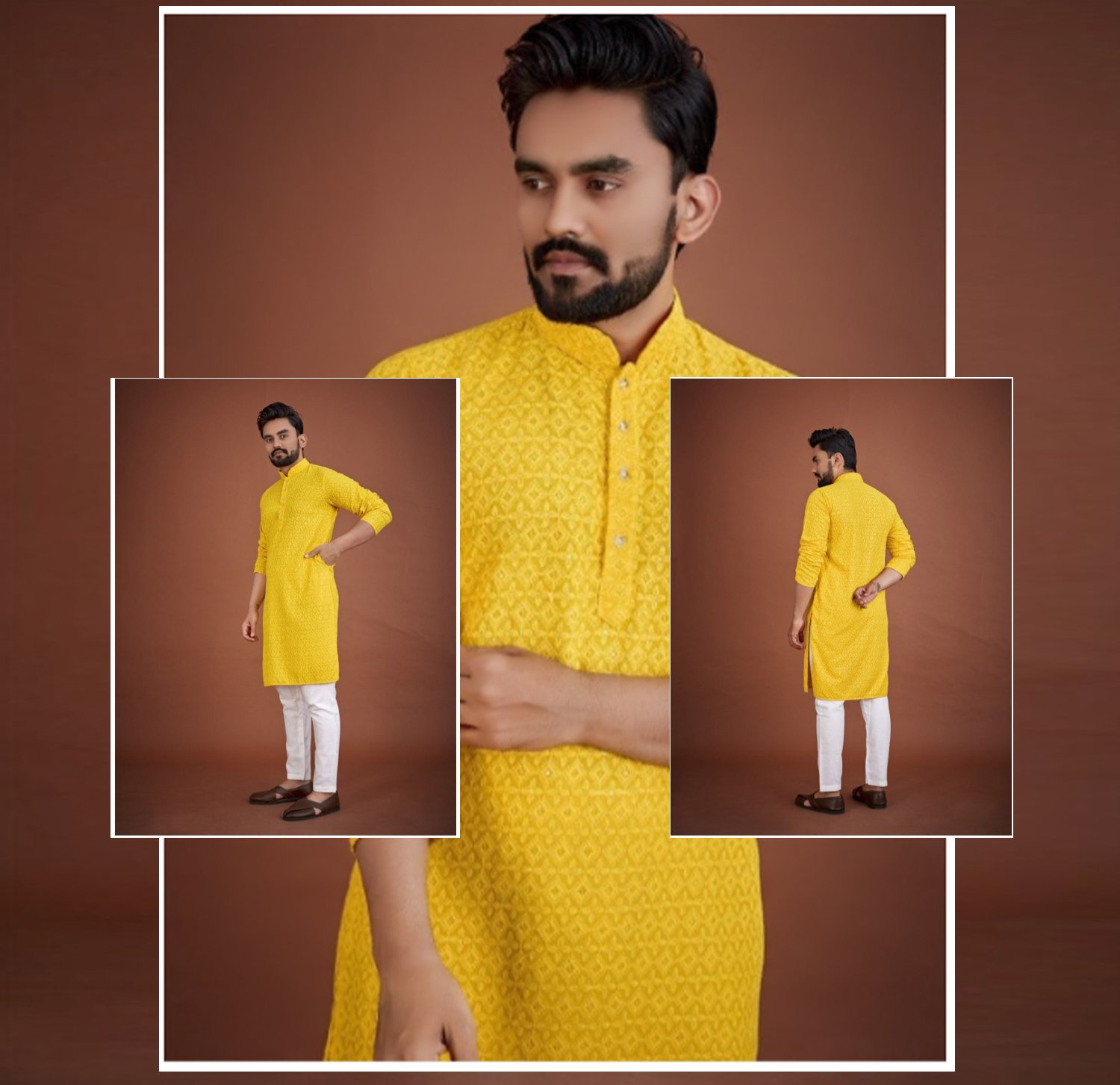 PulseIQ Men Ethnic Motifs Embroidered Chikankari Kurta
