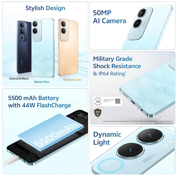 Vivo Y29 5G (Glacier Blue, 6GB RAM, 128GB Storage) 