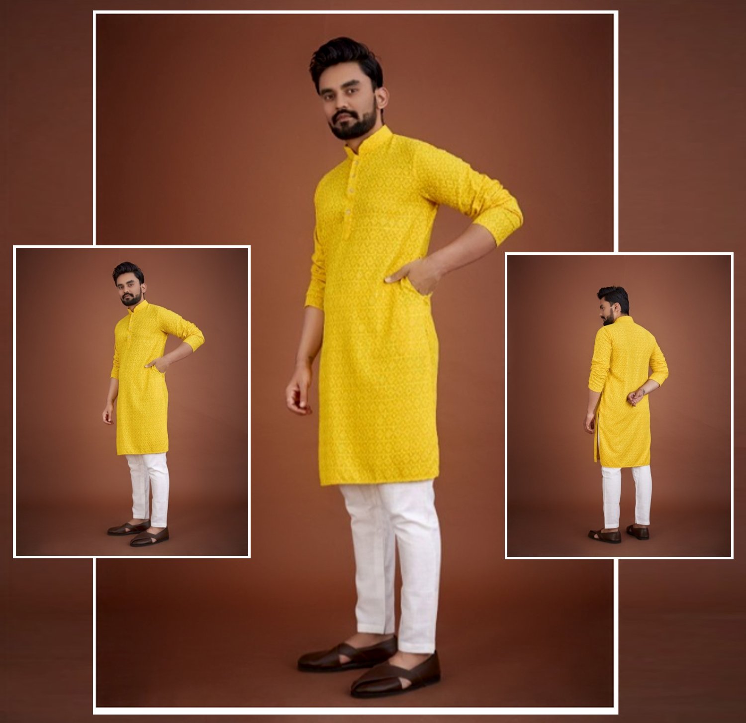 PulseIQ Men Ethnic Motifs Embroidered Chikankari Kurta