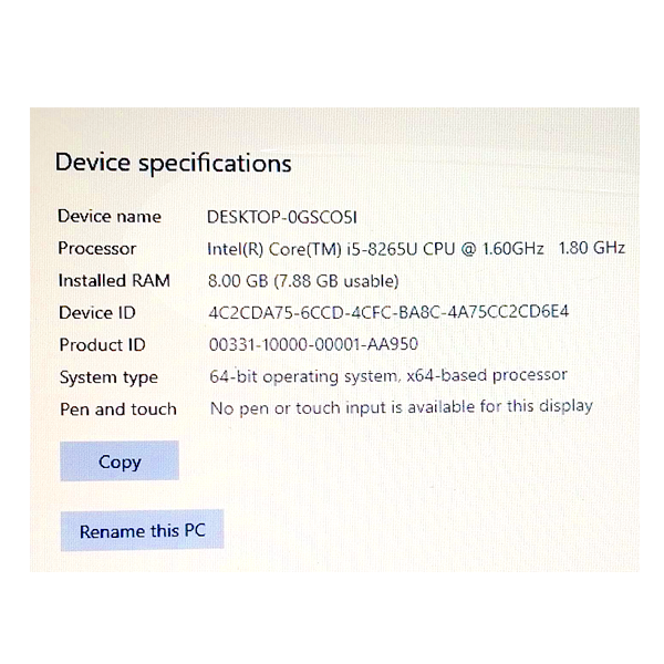 HP Laptop I5 8265U 8GB RAM 100% CB